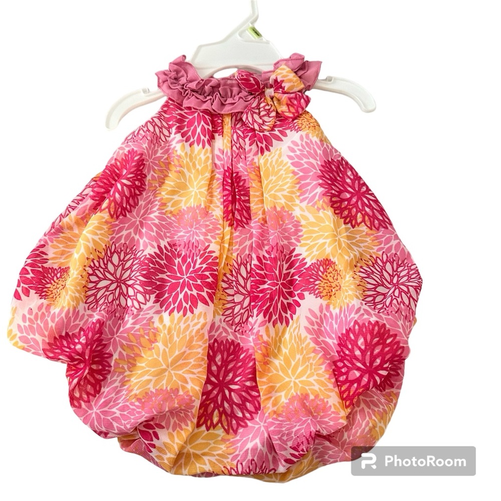 NWT Romper Bubble Dress w/Snaps Pink Yellow Orange Zinnias White 3 mo 12 lbs